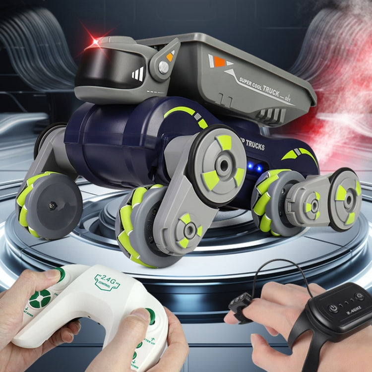 Eight Wheel Stunt Robot Dog Smart Gesture Sensor RC Kids Toy Car With Lights Music Spray Car, Style: Green Single RC by bashfashion