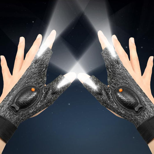 Night Riding Lighting Car Repair Fish Rechargeable LED Light Gloves, Style: Black-Left And Right Hand by bashfashion