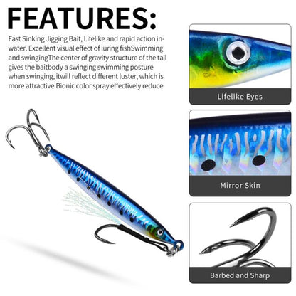17G PROBEROS LF151 Long-Distance Casting Sinking Lure 3D Fast-Draw Sea Fishing Mackerel Hook(D) by PROBEROS