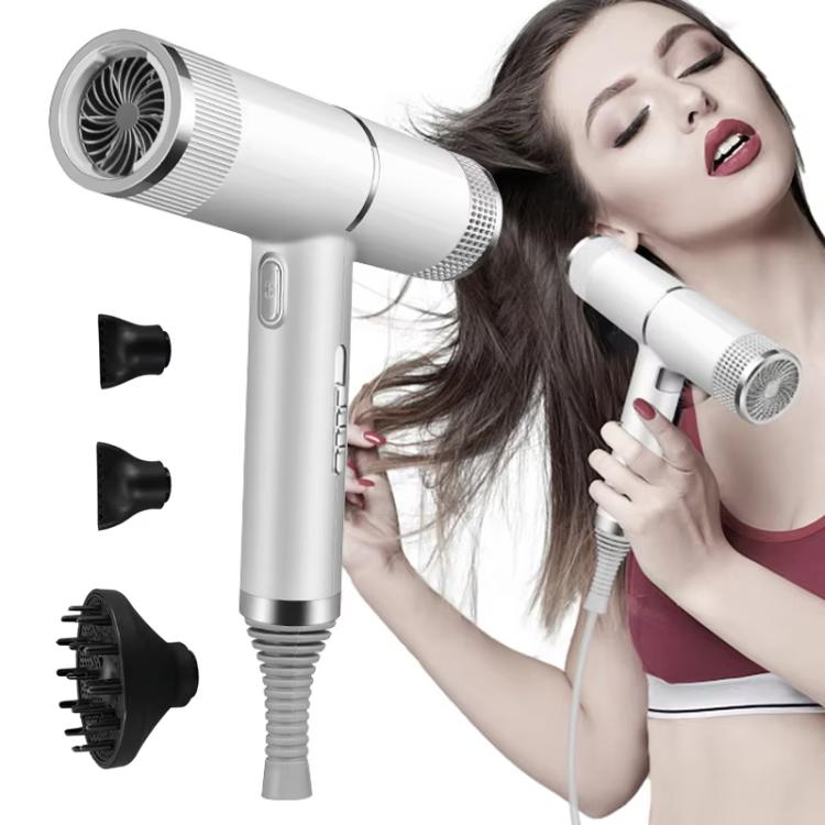 T-Shaped Hair Dryer with Smart Inverter Technology High-Power Blow Dryer for Home & Salon Use EU Plug With 3 Nozzles(White) by bashfashion