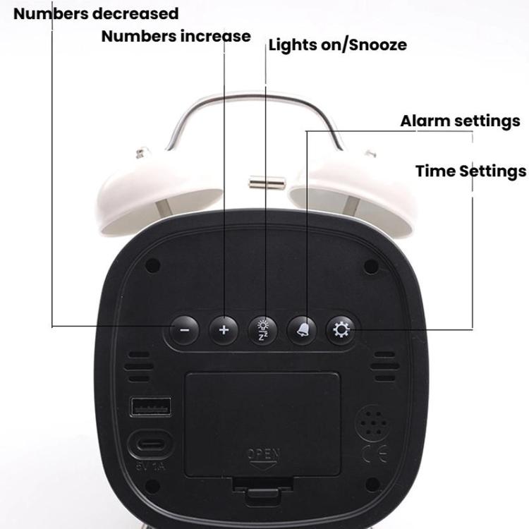 Loud Metal Powerful Ringing Clock LED Multifunction Clock, Color: Black Shell Blue Light by bashfashion