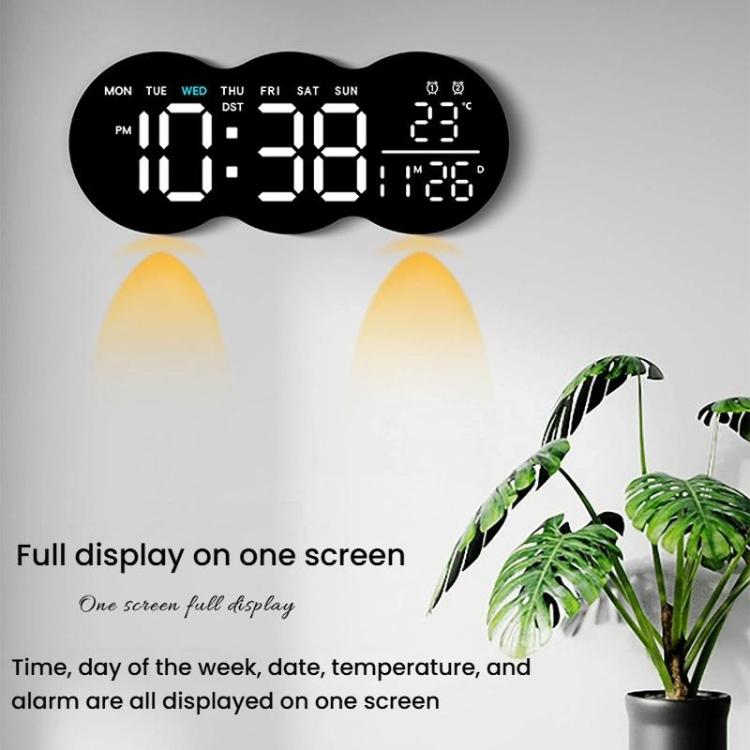 Living Room Digital Wall Clock LED Electronic Clock With Light Multi-Function Remote Control Alarm Clock(Blue Light) by bashfashion
