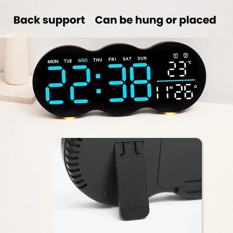 Living Room Digital Wall Clock LED Electronic Clock With Light Multi-Function Remote Control Alarm Clock(Blue Light) by bashfashion